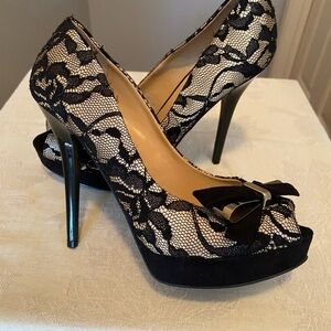 Guess Black and Cream Lace Heels with Bow